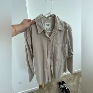 Abercrombie & Fitch Curduroy Oversized Button Up (Tan / XS)